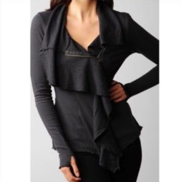 Free People Tops - Free People Black Zip-Up Ruffle Cardigan XS